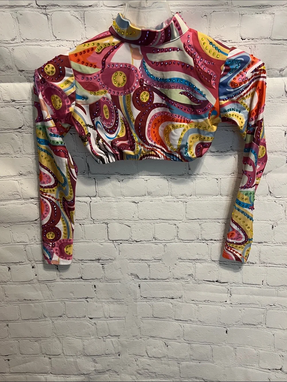 Glamour Multicolor Paisley Crop Top with Long Sleeves